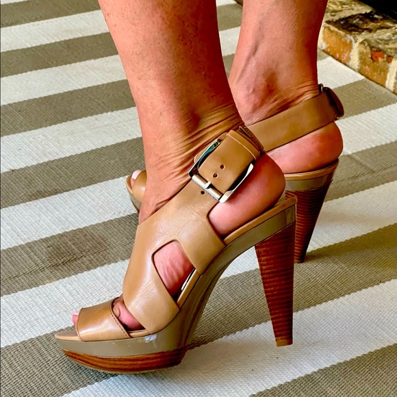 Michael Kors Shoes - Michael Kors- Brand NEW Platform Taupe leather w/wood 4in heel